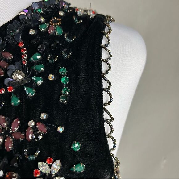 Urban Outfitters Dress Ecote Black Velvet Beaded Art Deco Retro Whimsigoth Shift - Picture 10 of 15